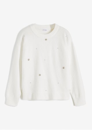 Pullover mit Verzierung in weiß von vorne - BODYFLIRT
