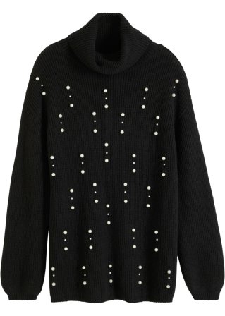 Pullover mit Perlen in schwarz von vorne - BODYFLIRT