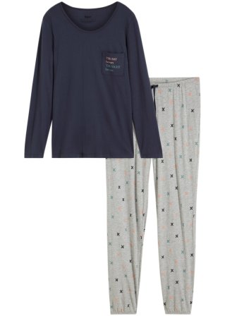 Pyjama mit Brusttasche in blau von vorne - bpc bonprix collection