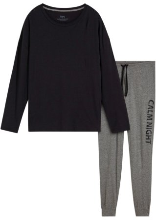 Pyjama mit oversized Shirt in schwarz von vorne - bpc bonprix collection
