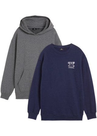 Jungen Sweatshirt und Hoody (2er Pack) in grau von vorne - bpc bonprix collection