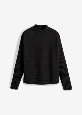 Ripp-Pullover mit Turtleneck in schwarz von vorne - RAINBOW