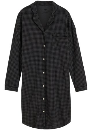 Oversized Nachthemd mit Knopfleiste in schwarz von vorne - bpc bonprix collection