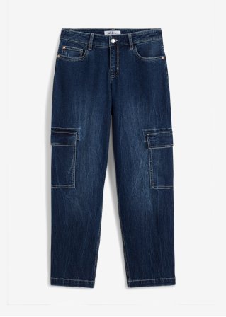 Cargo Jeans Mid Waist, Stretch  in blau von vorne - John Baner JEANSWEAR