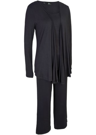 Shirt, Jacke, Hose (3-tlg.Set) mit Viskose in schwarz von vorne - bpc bonprix collection