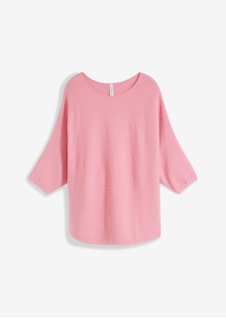 Oversize Ripp-Pullover in rosa von vorne - RAINBOW