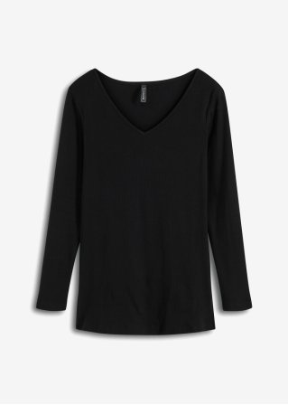 Longshirt mit Schlitz aus Biobaumwolle in schwarz von vorne - RAINBOW