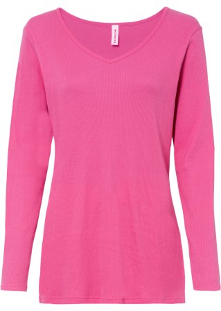 Longshirt mit Schlitz aus Biobaumwolle in pink von vorne - RAINBOW