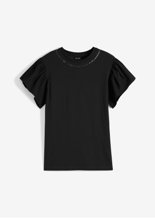 Shirt mit Glitzersteinchen in schwarz von vorne - BODYFLIRT