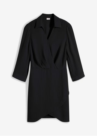 Kleid mit Wickeldetail in schwarz von vorne - BODYFLIRT