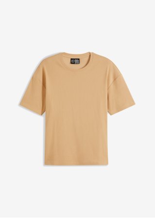 T-Shirt mit Bio Baumwolle in Ripp-Qualität, Loose Fit in beige von vorne - RAINBOW