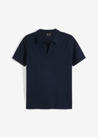 Feinstrick - Poloshirt in blau von vorne - bpc selection