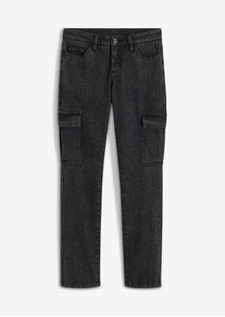 Straight Cargo-Jeans mit gewaschener Optik in schwarz von vorne - RAINBOW