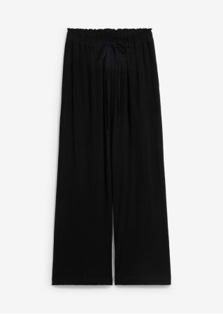 Crinkle-Hose mit weitem Bein und High-Waist-Rundumbequembund in schwarz von vorne - bpc bonprix collection