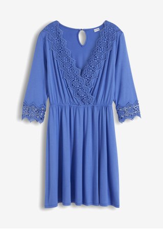 Kleid mit Spitze aus nachhaltiger Viskose in blau von vorne - BODYFLIRT
