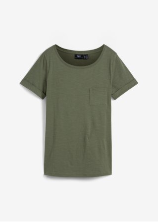 Flammgarn T-Shirt mit Brusttasche aus Bio-Baumwolle in grün von vorne - bpc bonprix collection