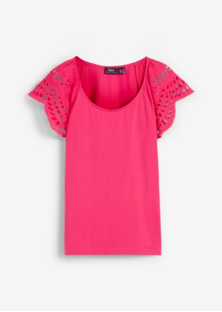 Shirt mit Lochstickerei in pink von vorne - bpc selection