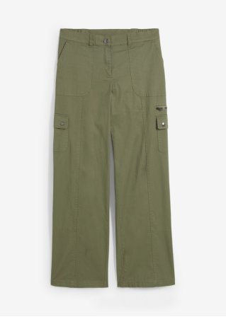 Cargo Jeans, Mid Waist, lang  in grün von vorne - bpc bonprix collection