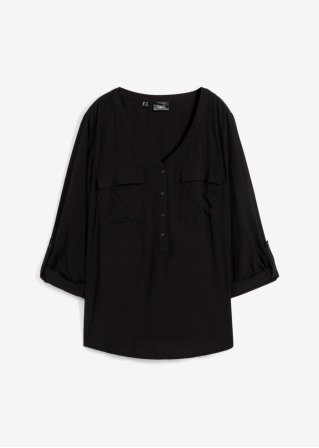 Bluse mit V-Ausschnitt, Langarm in schwarz von vorne - bpc bonprix collection