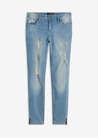 Stretch-Jeans mit Reißverschluss in blau von vorne - BODYFLIRT