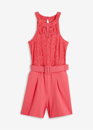 Jumpsuit mit Spitze  in pink von vorne - BODYFLIRT boutique