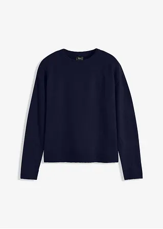 Rundhalspullover mit überschnittener Schulter in blau von vorne - bonprix Rundhalspullover mit überschnittener Schulter in blau von vorne - bonprix