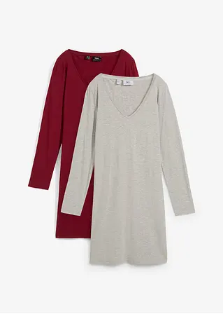 Jerseykleid mit V-Ausschnitt (2er Pack) in rot von vorne - bonprix Jerseykleid mit V-Ausschnitt (2er Pack) in rot von vorne - bonprix