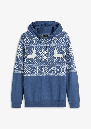 Norweger-Kapuzenpullover mit Baumwolle in blau von vorne - bonprix Norweger-Kapuzenpullover mit Baumwolle in blau von vorne - bonprix