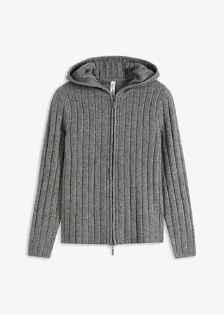 Gerippte Strickjacke mit Kapuze in grau von vorne - bonprix Gerippte Strickjacke mit Kapuze in grau von vorne - bonprix