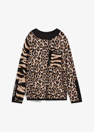 Pullover im Leoprint Design in beige von vorne - bonprix Pullover im Leoprint Design in beige von vorne - bonprix