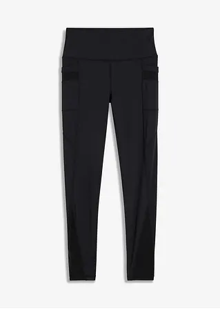 Komfort-Sport-Leggings mit transparentem Mesh und Handytasche in schwarz von vorne - bonprix Komfort-Sport-Leggings mit transparentem Mesh und Handytasche in schwarz von vorne - bonprix