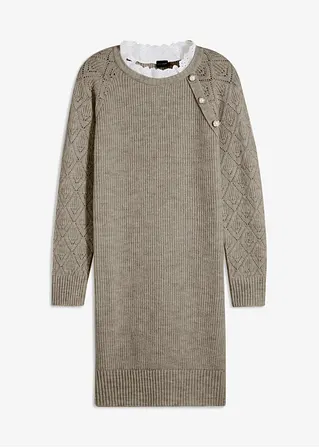 Strickkleid mit dekorativen Knöpfen in beige von vorne - bonprix Strickkleid mit dekorativen Knöpfen in beige von vorne - bonprix