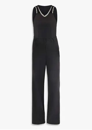 Jersey-Jumpsuit mit Strass-Detail in schwarz von vorne - bonprix Jersey-Jumpsuit mit Strass-Detail in schwarz von vorne - bonprix