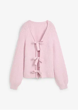 Wendestrickjacke mit Schleifen in lila von vorne - bonprix Wendestrickjacke mit Schleifen in lila von vorne - bonprix