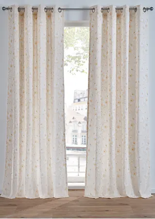 Gardine mit Blumendruck aus recyceltem Polyester (1er Pack) in beige - bonprix Gardine mit Blumendruck aus recyceltem Polyester (1er Pack) in beige - bonprix