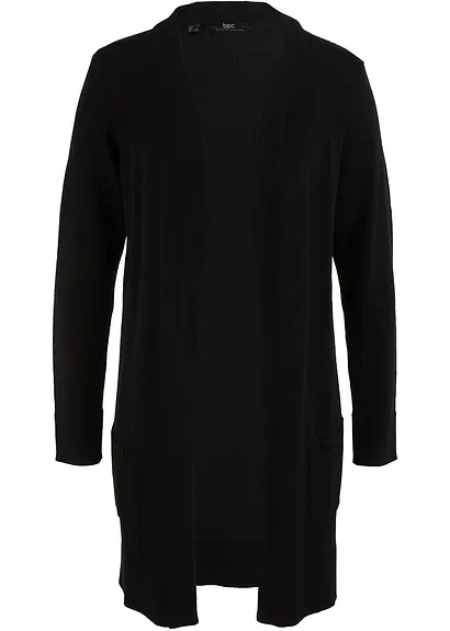 Longstrickjacke, Langarm in schwarz von vorne - bonprix Longstrickjacke, Langarm in schwarz von vorne - bonprix