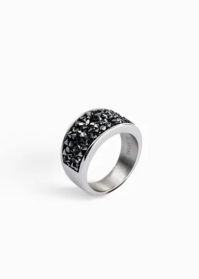 Edelstahlring veredelt mit Glaskristallen in silber - bonprix Edelstahlring veredelt mit Glaskristallen in silber - bonprix