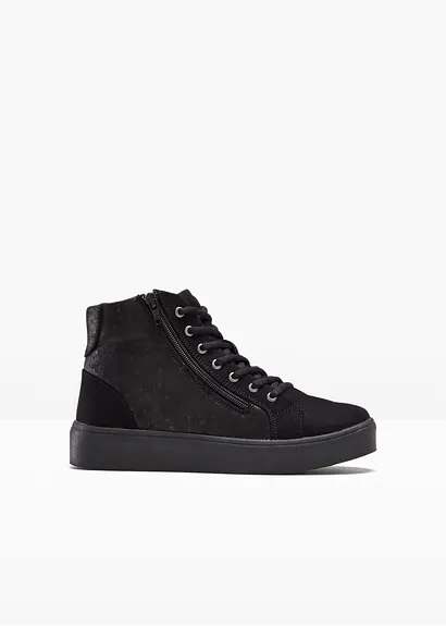 High top Plateau Sneaker in schwarz von vorne - bonprix High top Plateau Sneaker in schwarz von vorne - bonprix