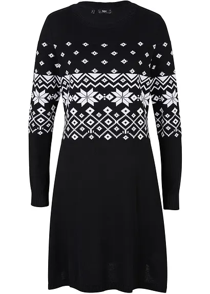Strickkleid mit Norwegermuster in schwarz von vorne - bonprix Strickkleid mit Norwegermuster in schwarz von vorne - bonprix