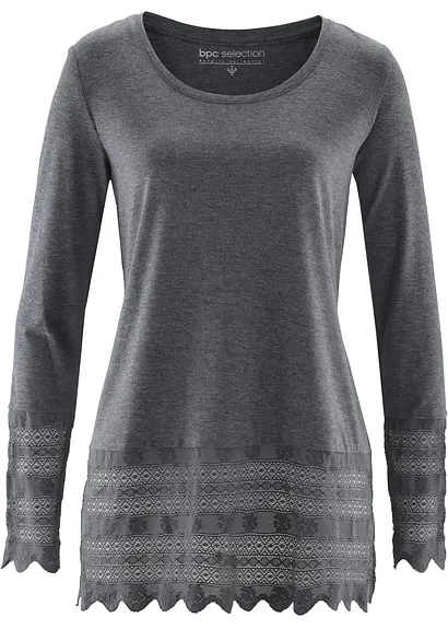 Longshirt mit Spitze in grau von vorne - bpc selection Longshirt mit Spitze in grau von vorne - bpc selection