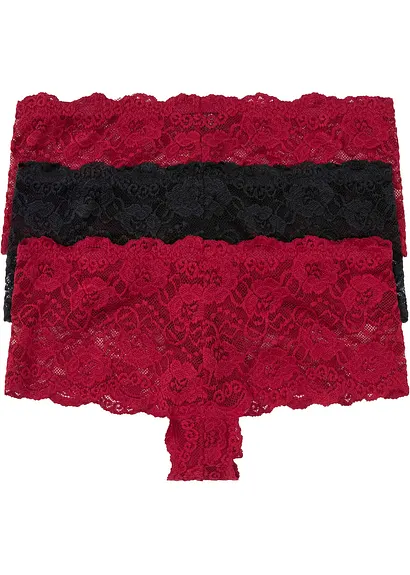 Panty mit Spitze 2+1 (3er Pack) in rot von vorne - bonprix Panty mit Spitze 2+1 (3er Pack) in rot von vorne - bonprix