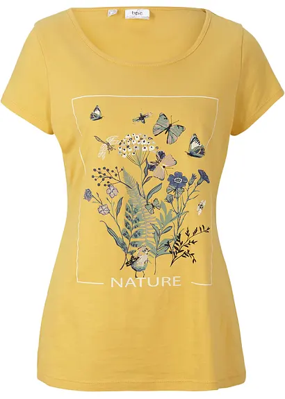Baumwoll-T-Shirt mit Druck in gelb von vorne - bonprix Baumwoll-T-Shirt mit Druck in gelb von vorne - bonprix