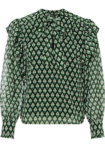 Bluse mit Volants in grün von vorne - bonprix Bluse mit Volants in grün von vorne - bonprix