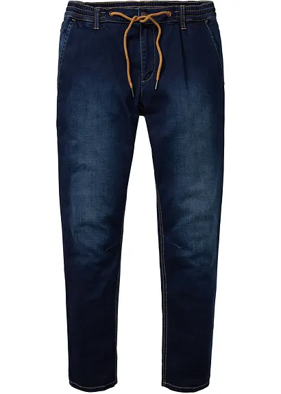 Regular Fit Sweat-Schlupfjeans, Tapered in blau von vorne - bonprix Regular Fit Sweat-Schlupfjeans, Tapered in blau von vorne - bonprix