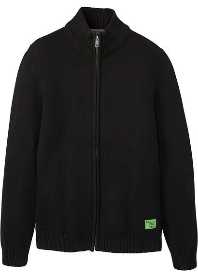 Strickjacke mit Stehkragen und recycelter Baumwolle in schwarz von vorne - bonprix Strickjacke mit Stehkragen und recycelter Baumwolle in schwarz von vorne - bonprix