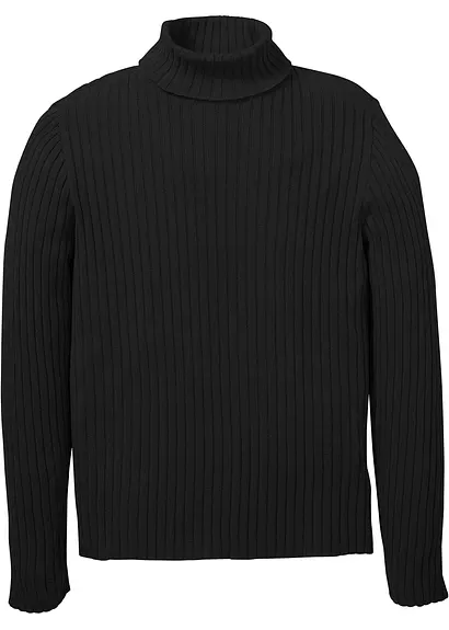 Rollkragenpullover in Rippstruktur mit recycelter Baumwolle in schwarz von vorne - bonprix Rollkragenpullover in Rippstruktur mit recycelter Baumwolle in schwarz von vorne - bonprix
