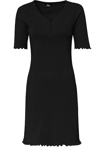 Ripp-Kleid mit Knopfleiste in schwarz von vorne - bonprix Ripp-Kleid mit Knopfleiste in schwarz von vorne - bonprix