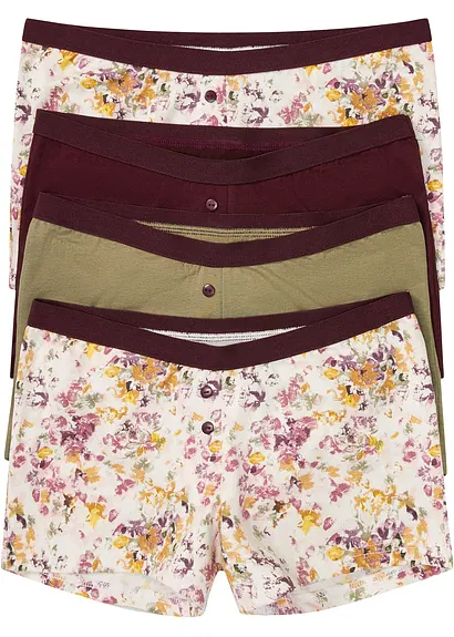 Damen Boxer mit Bio-Baumwolle (4er Pack) in beige von vorne - bonprix Damen Boxer mit Bio-Baumwolle (4er Pack) in beige von vorne - bonprix