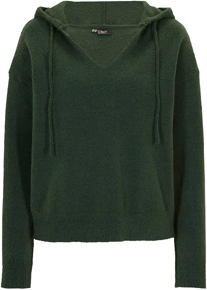 Strick-Pullover mit V-Ausschnitt und Kapuze in grün von vorne - bonprix Strick-Pullover mit V-Ausschnitt und Kapuze in grün von vorne - bonprix