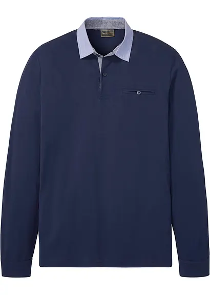 Piqué-Poloshirt Langarm in blau von vorne - bonprix Piqué-Poloshirt Langarm in blau von vorne - bonprix